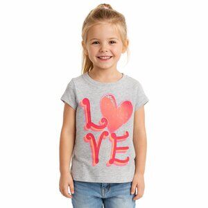 Circo Love Heart Graphic Short Sleeve Tee Heathered Gray Red Pink XS 4-5